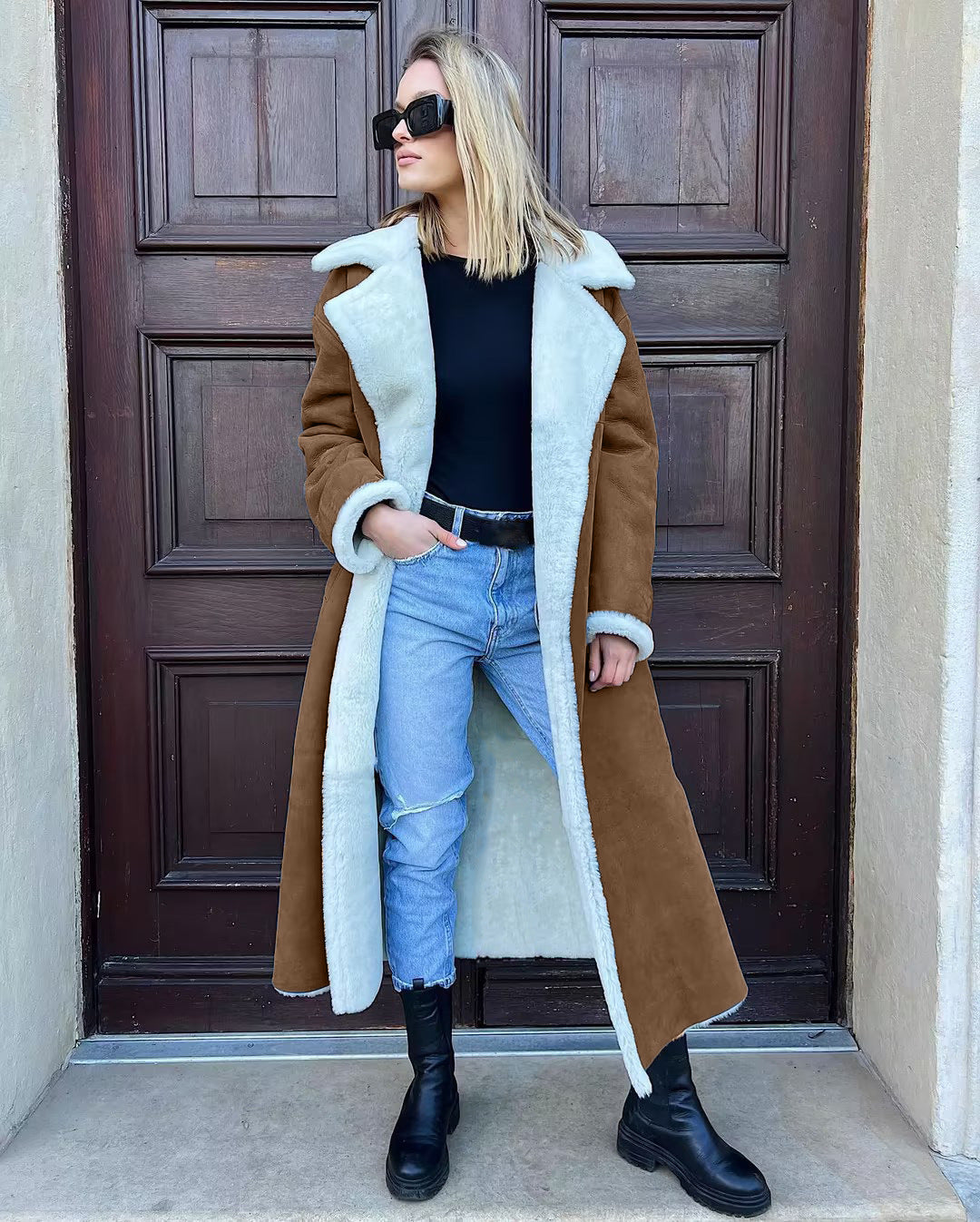 Women's Faux Leather & Fur Long Coat