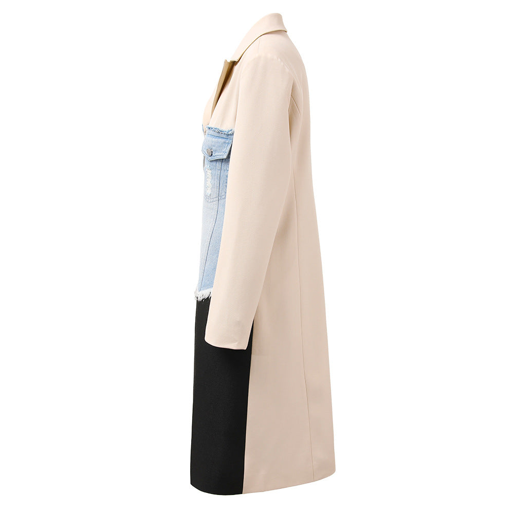 Designed Luxury Contrast Color Long Outerwear