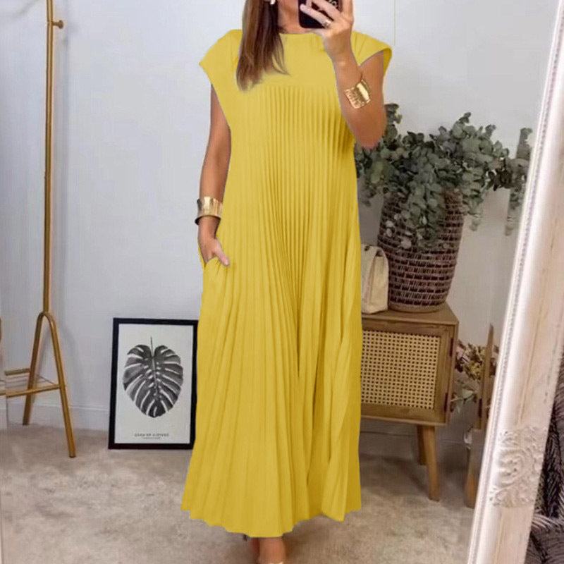 Elegant & Fashionable Round Neck Sleeveless Long Pleated Dress