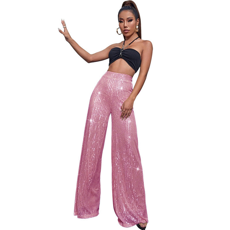 Fashion High Waist Sequin Summer Wide Legs Pants