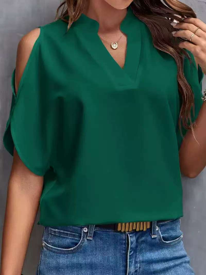 Women's V-Neck Fashion Off-Shoulder Sleeve Blouse