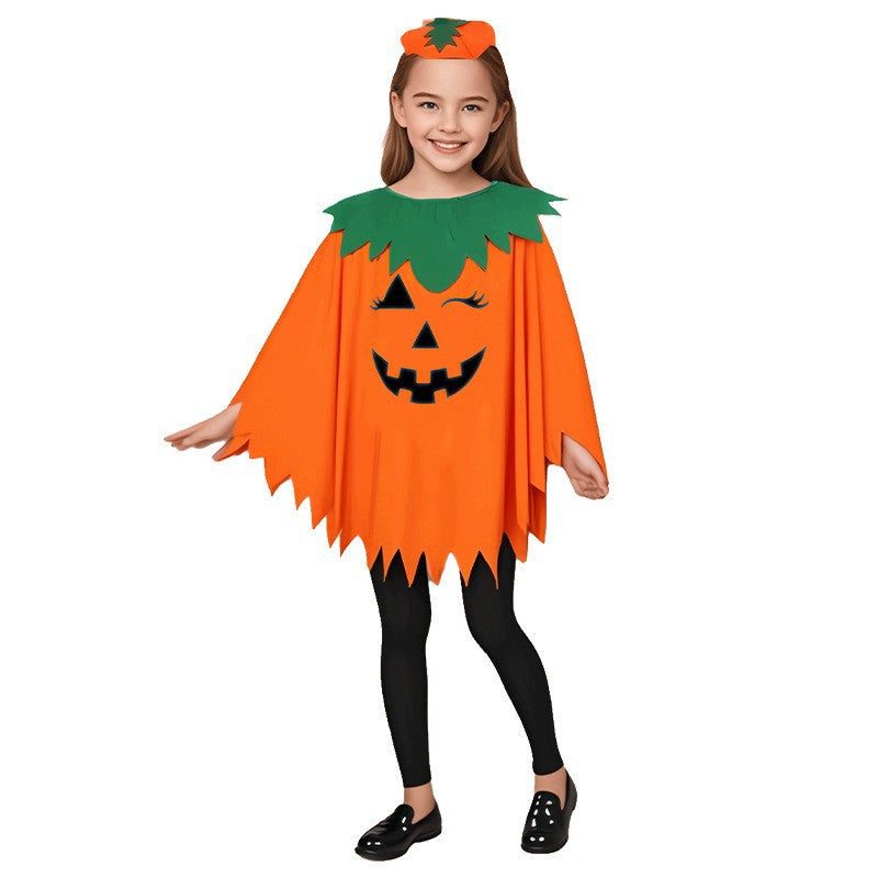 Halloween Pumpkin Cloak Costume Set with Headband and Candy Bag