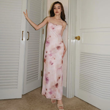 Sexy Summer Pink Backless Sleeveless Tank Top Dresses