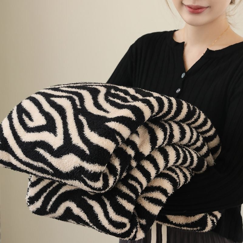 Zebra Print Sofa Knit Blanket – Reversible Flannel Throw for Office, Nap, Travel & Home