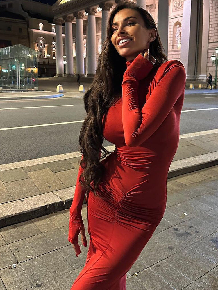 Sexy Stand High Neck Long Sleeves Sheath Dresses