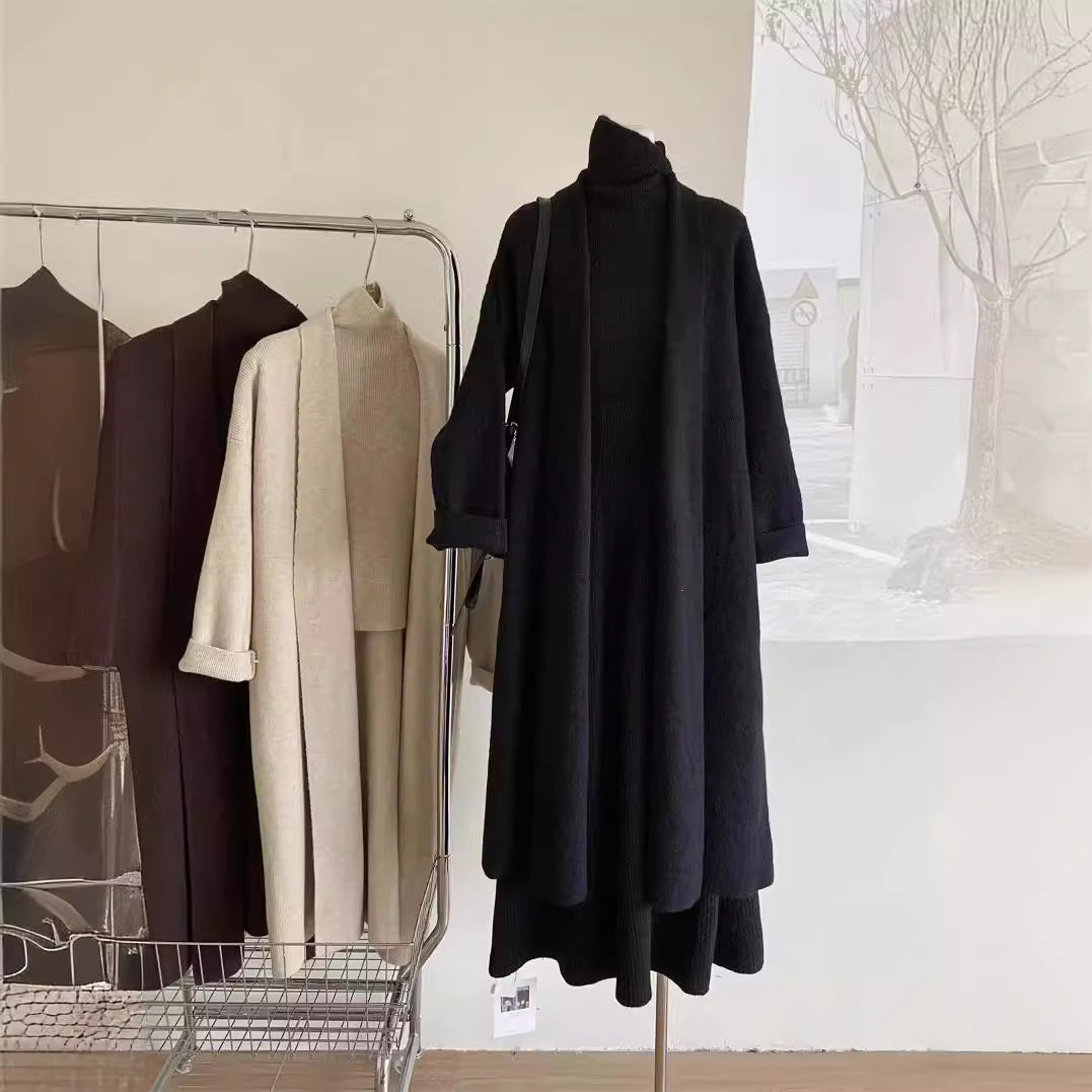 Women's Knit Three-Piece Set: High-Neck Vest & Skirt Outfit