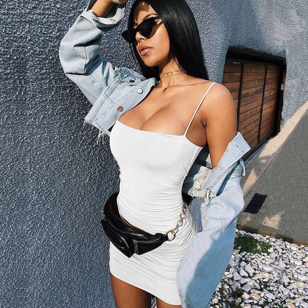 Sexy Pleated Bodycon Party Dressses-Sexy Dresses-White-S-Free Shipping at meselling99