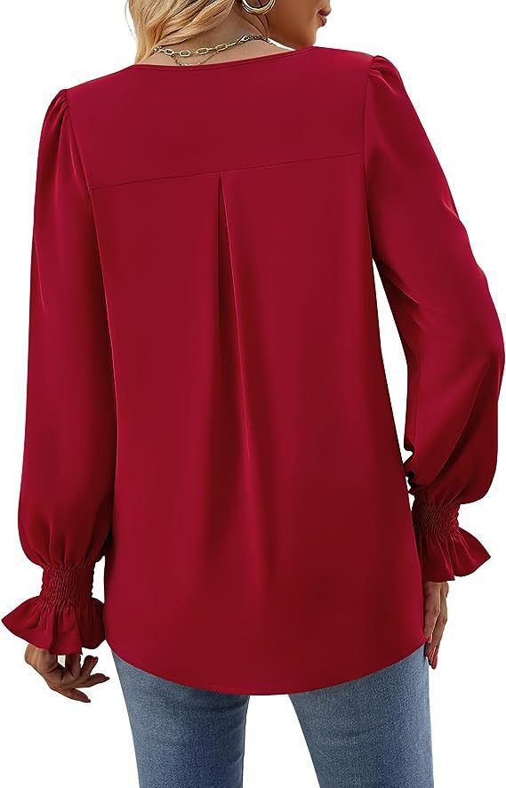 Women's Solid Color Chiffon V-Neck Bell Sleeve Blouse