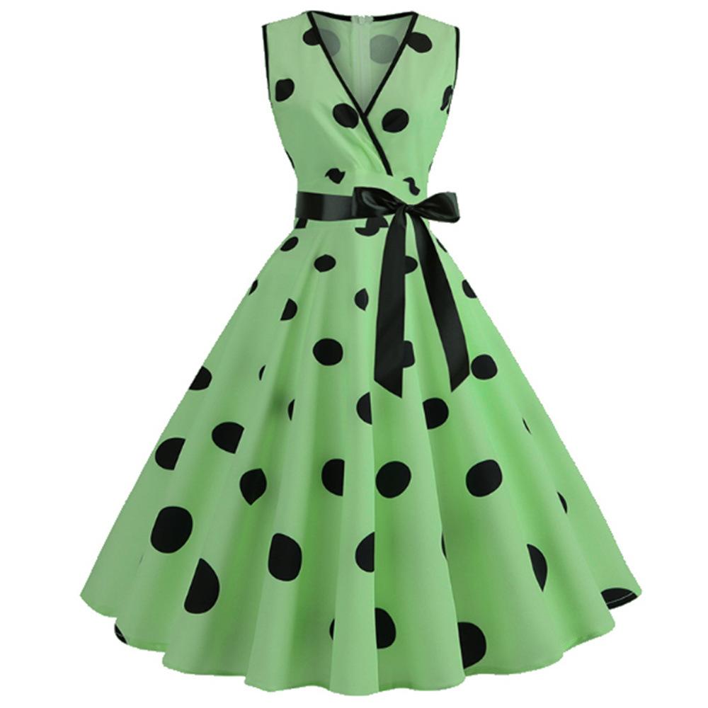 Casaul Sleeveless Dot Print Vintage Dresses-Dresses-Free Shipping at meselling99