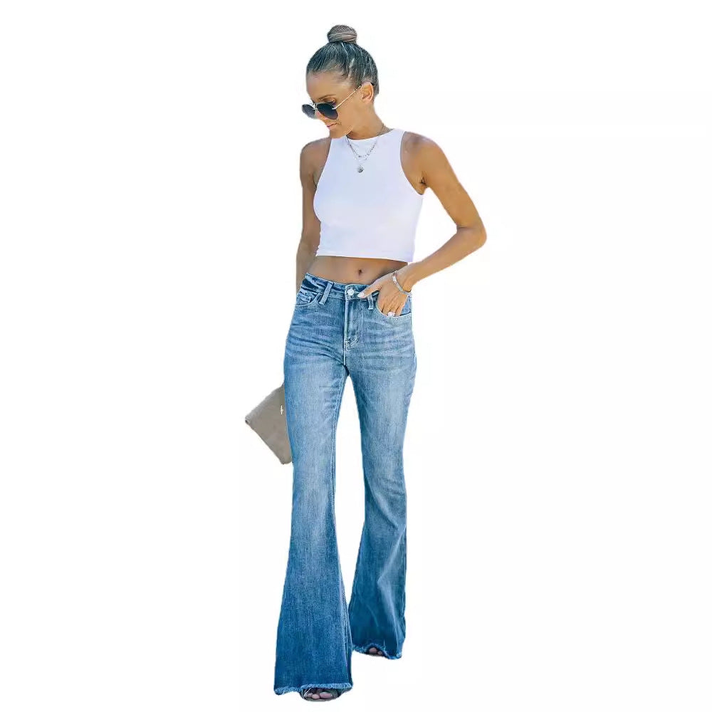 Casual High Waist Trumpet Denim Pants