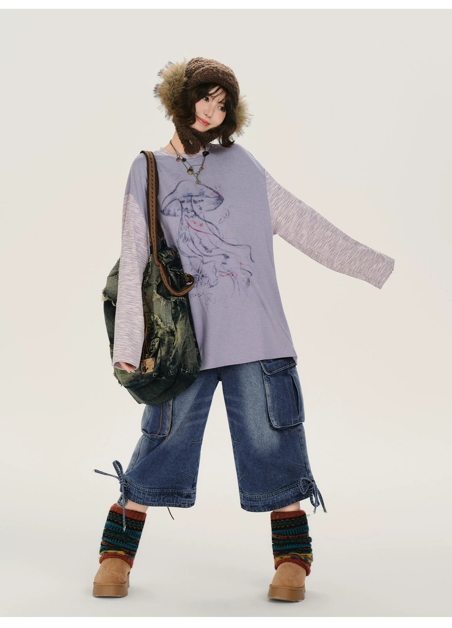 Girlyhalo Retro Color-Block Jellyfish Print Long Sleeve T-Shirt
