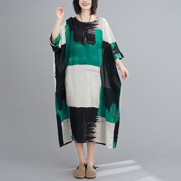 Women's Summer Boho Loose Fit V-Neck Short Sleeve Maxi Dress