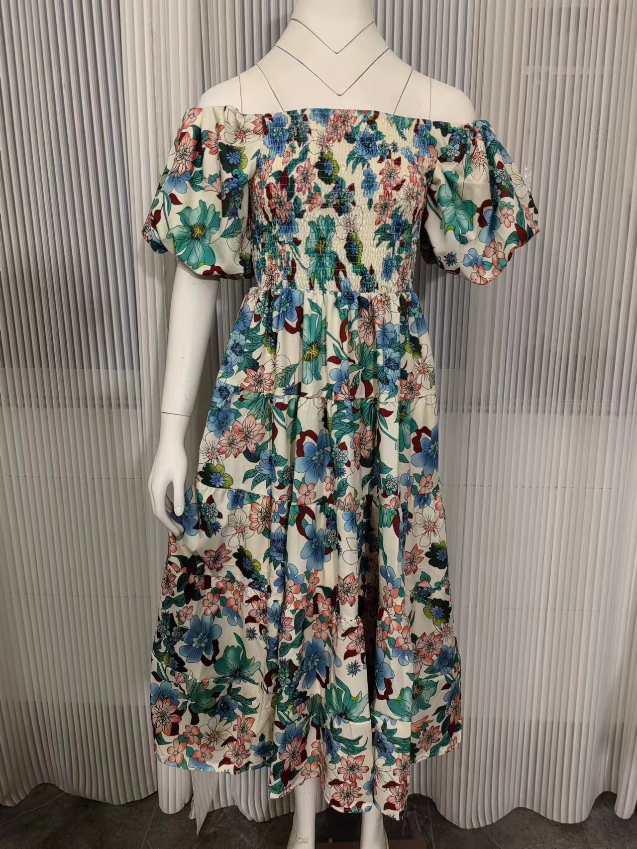 Women's Off-Shoulder Lantern Sleeve High Waist Summer Dress-red-S-Free Shipping Leatheretro