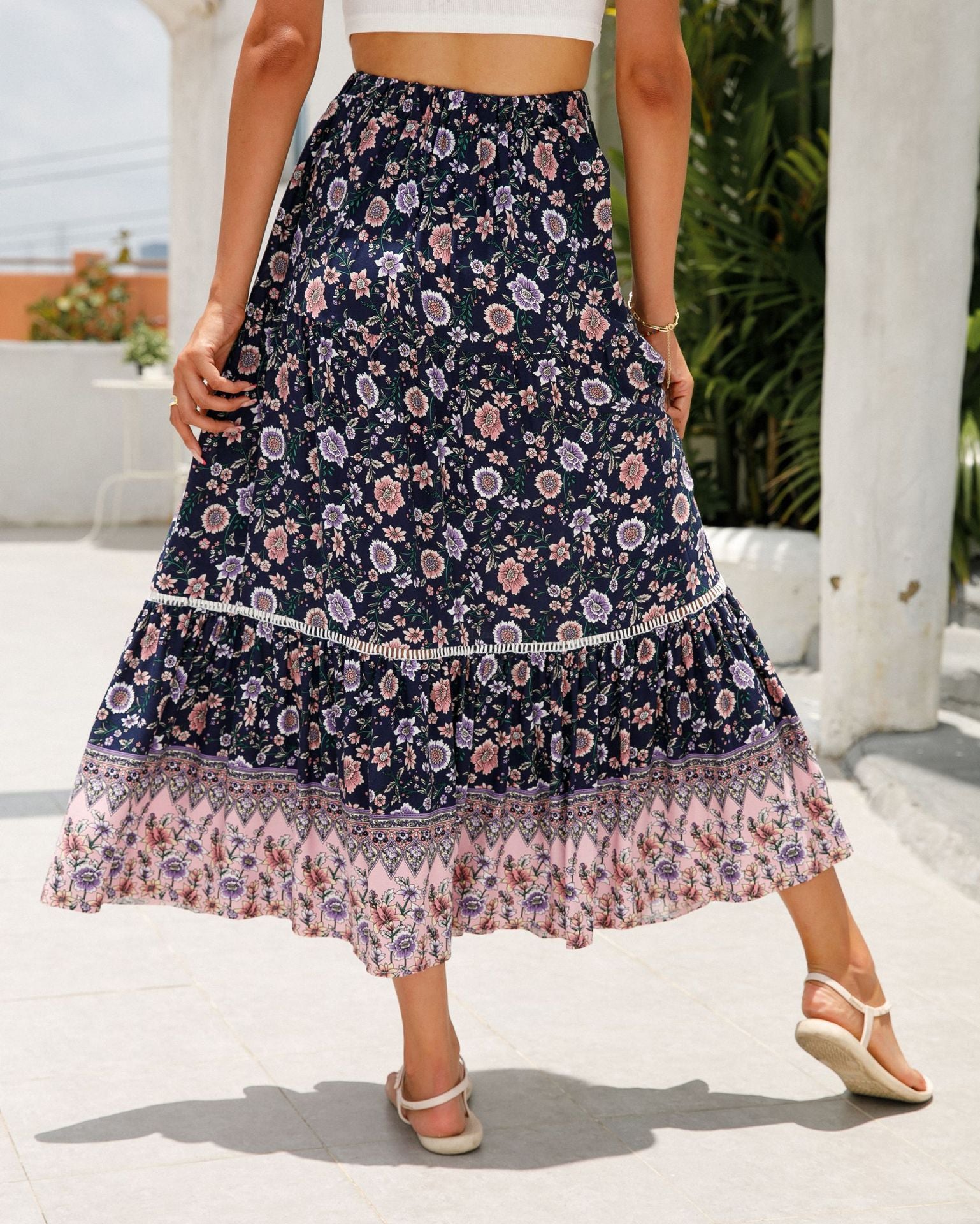 Boho V-Neck Rayon Beach Maxi Skirt