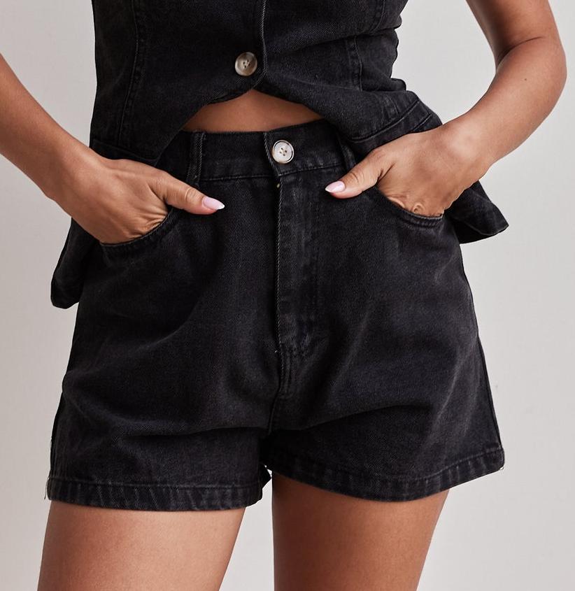 High-Waisted Distressed Denim Shorts Set