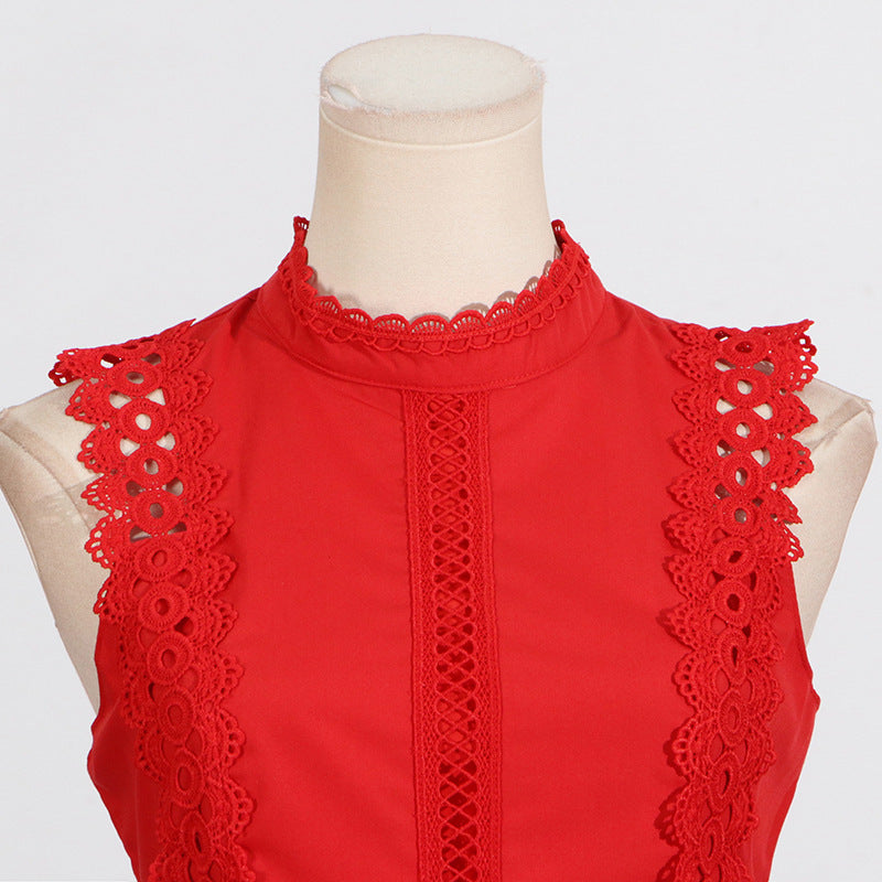 Designed Women's Vintage-Inspired Sleeveless Lace Trimmed Summer Dress