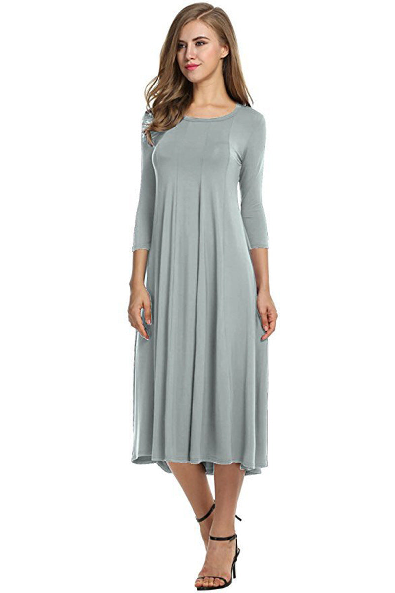 Casual Simple Design Round Neck Midi Dresses