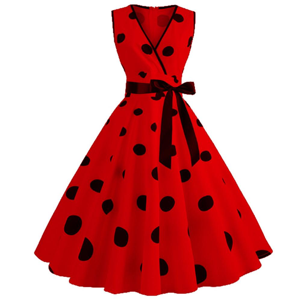 Casaul Sleeveless Dot Print Vintage Dresses-Dresses-Free Shipping at meselling99