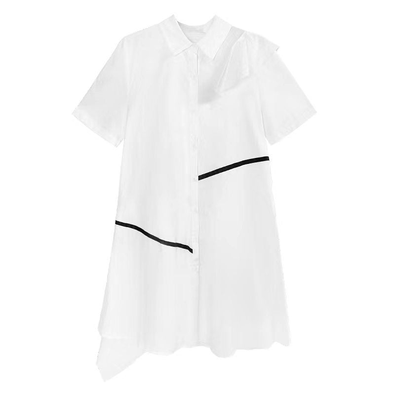 Vintage Summer Irregular Black Shirts Dresses-Dresses-White-One Size-Free Shipping at meselling99