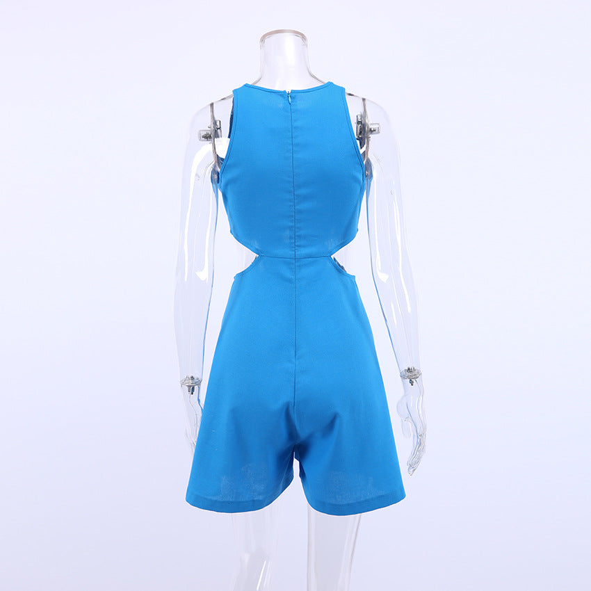 Summer Cotton Linen Halter Midriff Baring One Piece Suits