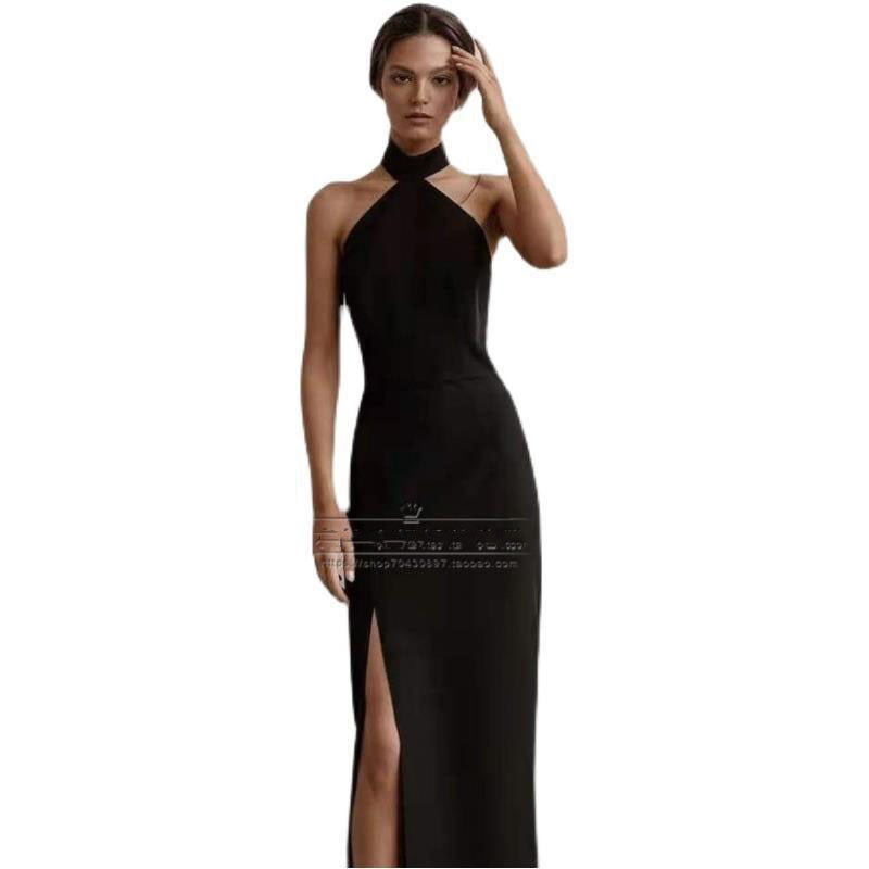 Sexy Simple Halter Long Black Evening Dresses