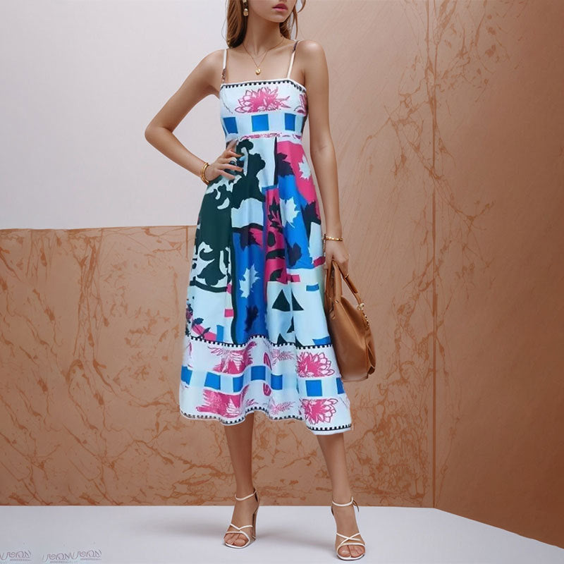 Elegant High-Waist Floral Print Sundress