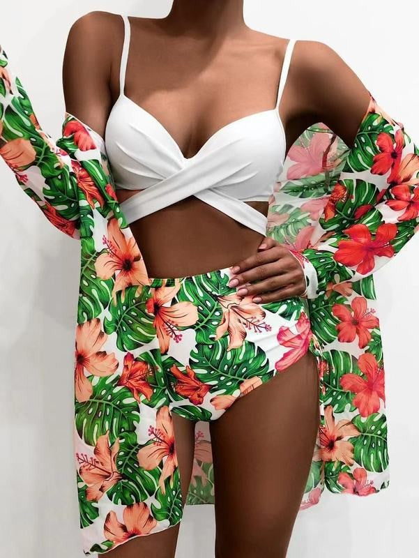 Sexy Floral Print Summer 3pcs Bikini Swimsuits for Women