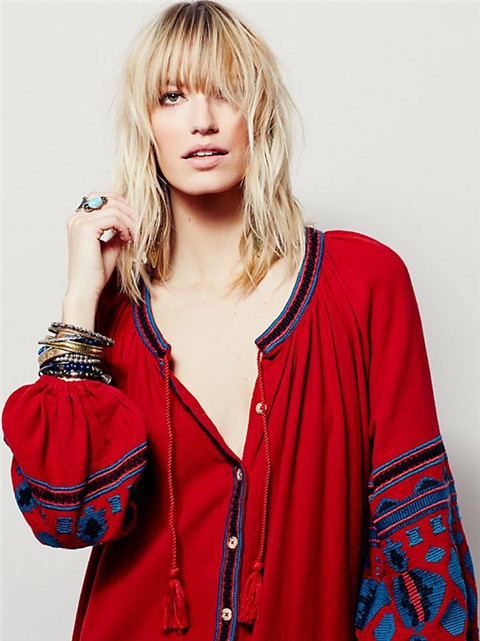 Bohemian Ethnic Embroidered Loose Front Button Dress
