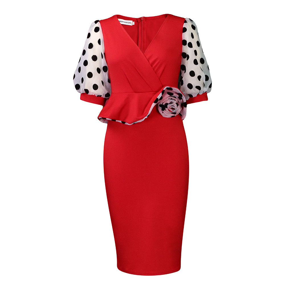 Fashion Polka Dot Tulle Women Dresses-Dresses-Red-S-Free Shipping at meselling99