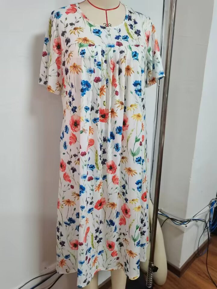 Plus Size Women's Floral Print Short Sleeve Dress