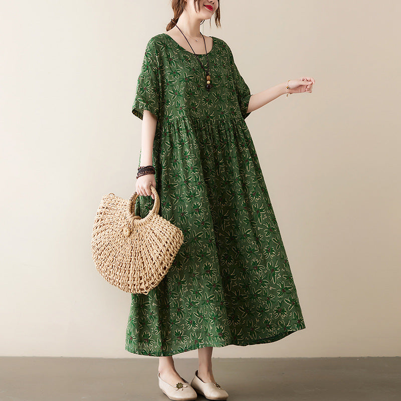 Vintage Leaf Print Plus Sizes Women Dresses-Dresses-Free Shipping at meselling99