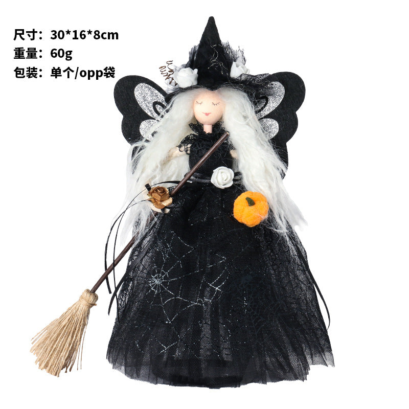 Halloween Decorations - Butterfly Witch Broom Doll Ornament