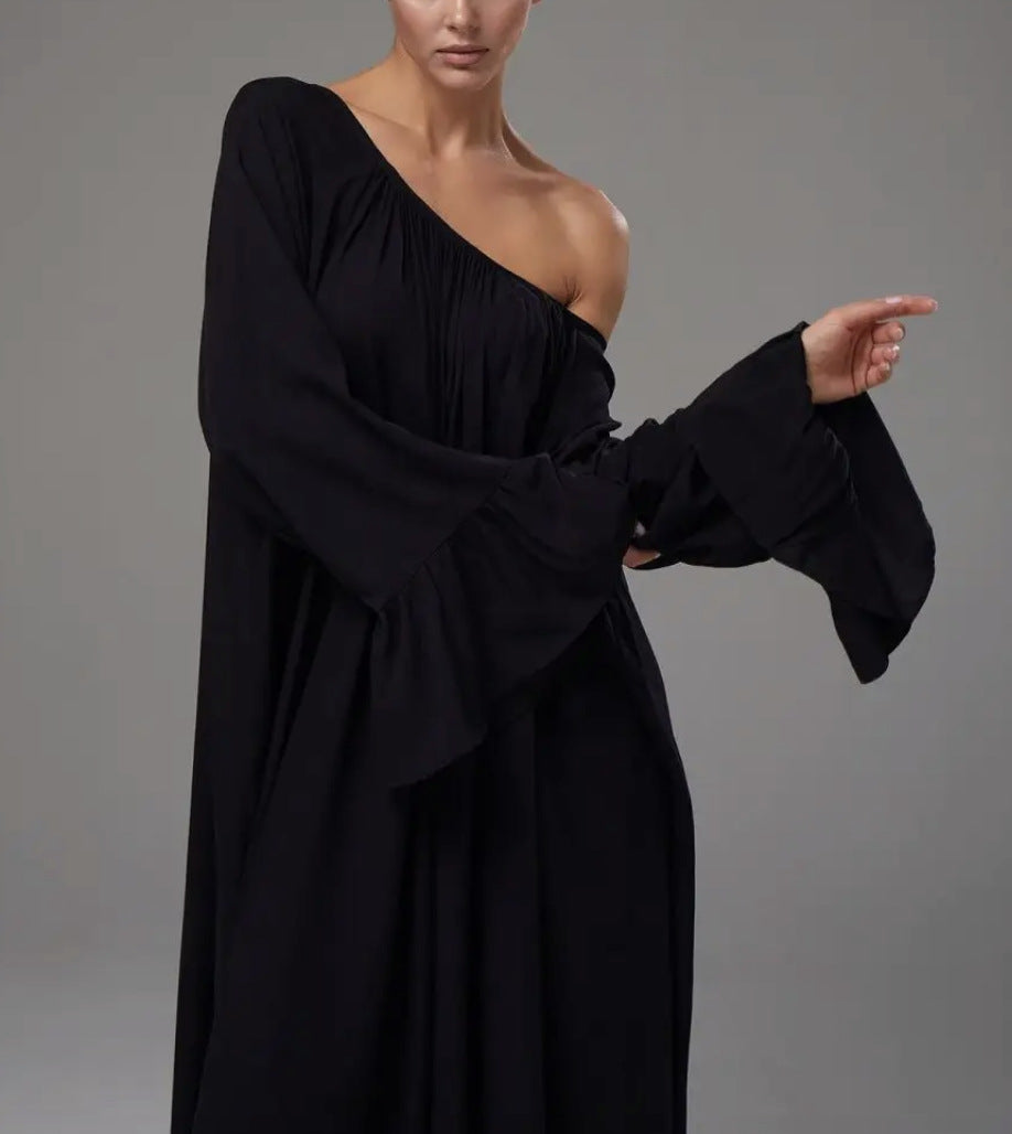 Boho Oversized Dress – Flowy Maxi Robe Dress in Solid Color-White-One Size-Free Shipping Leatheretro