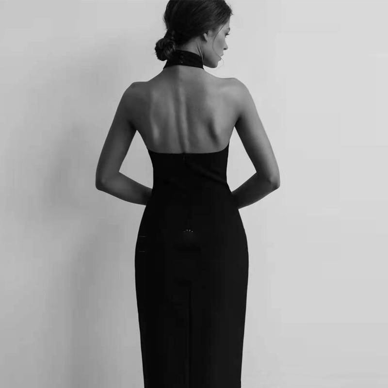 Sexy Simple Halter Long Black Evening Dresses