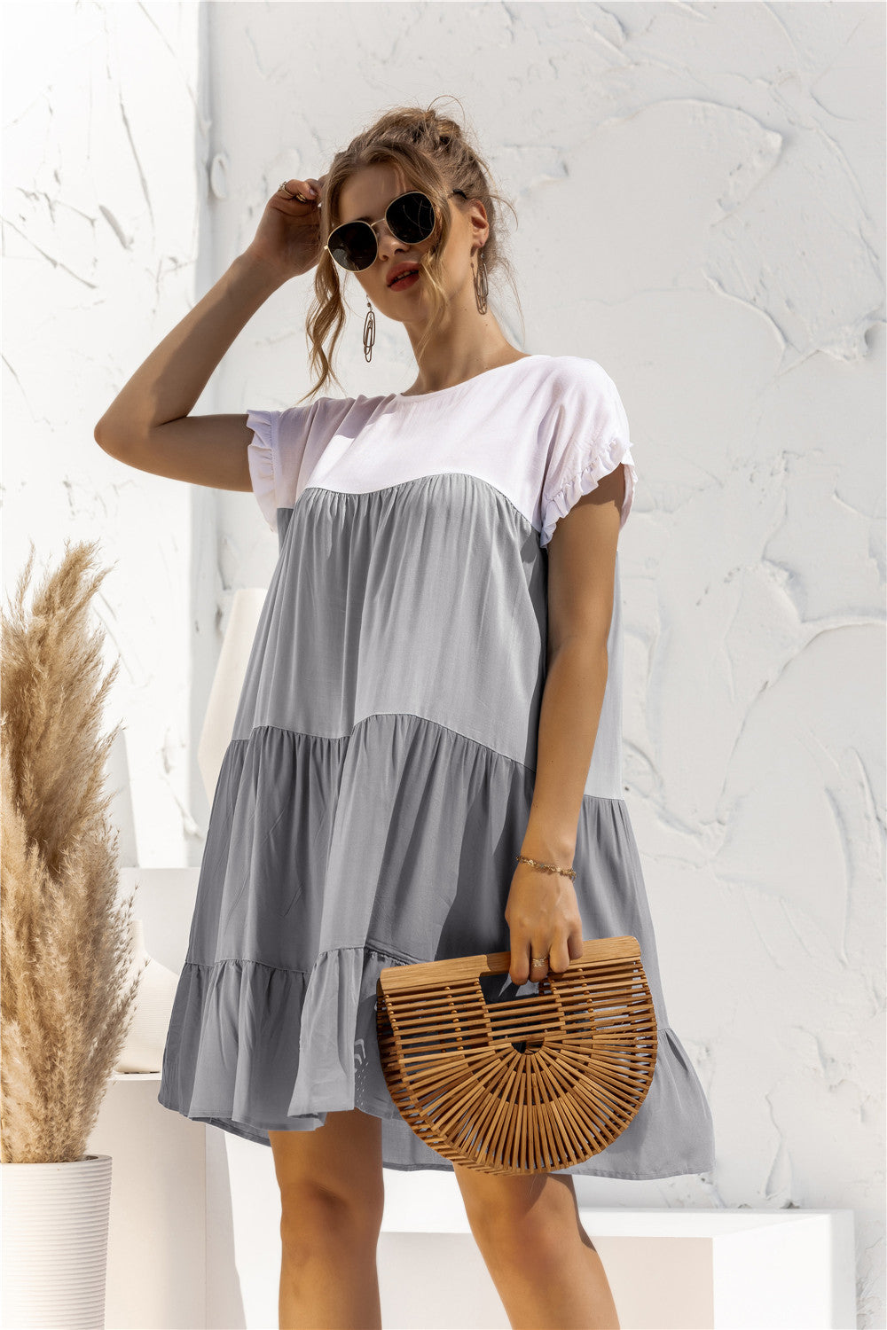 Summer Color Block Loose Fit Short Dress