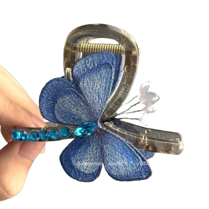 Spring Butterfly Vintage Embroidered Hair Claw Clip