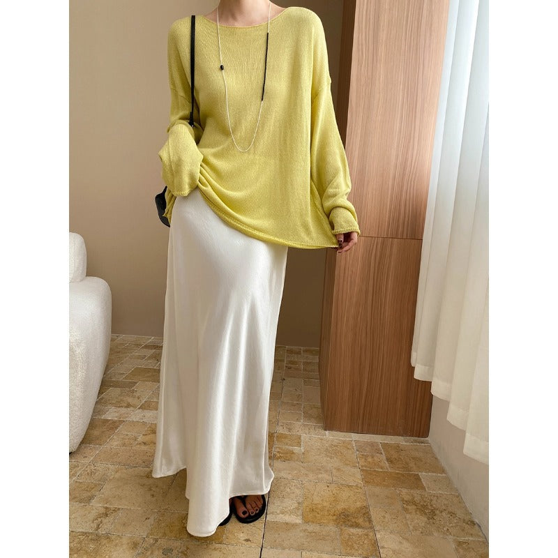 Linen-Blend Relaxed Knit Shirt Blouses