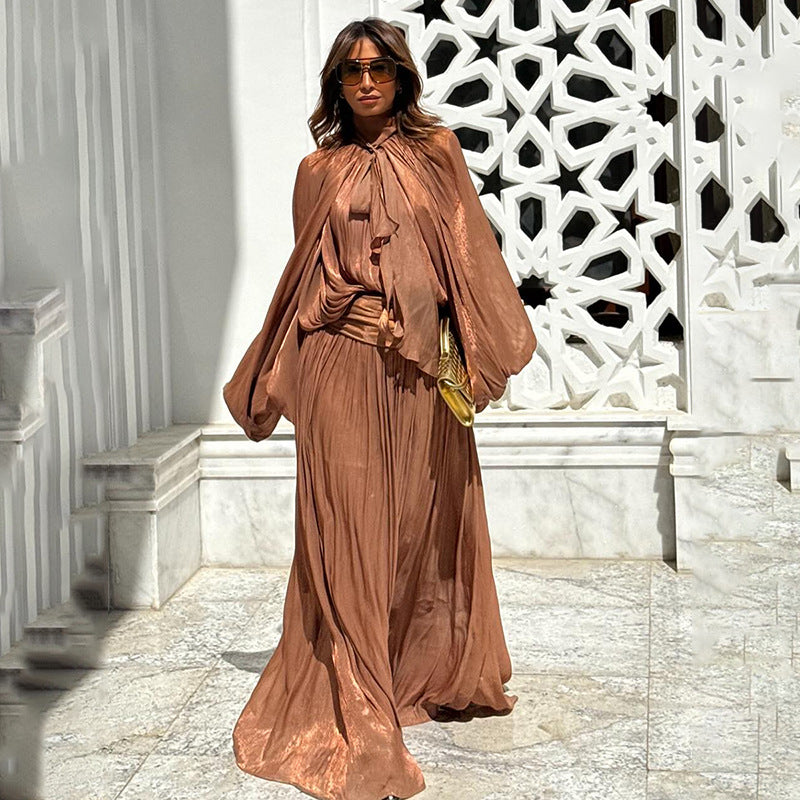 Designed Elegant Beach Vacation Dress – High-End Bubble Sleeve Maxi Dress