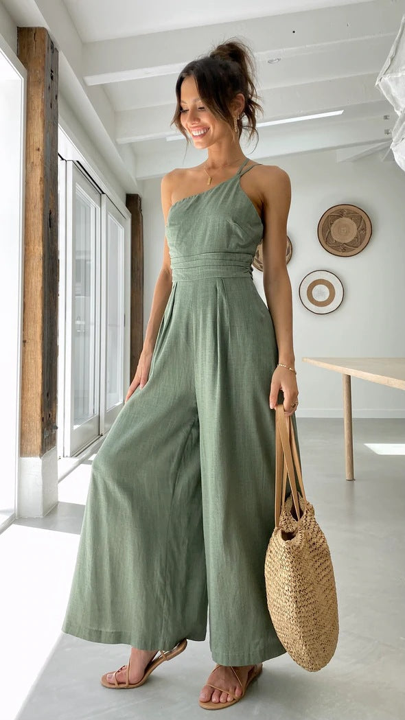 Sexy One Shoulder Linen Jumpsuits for Women