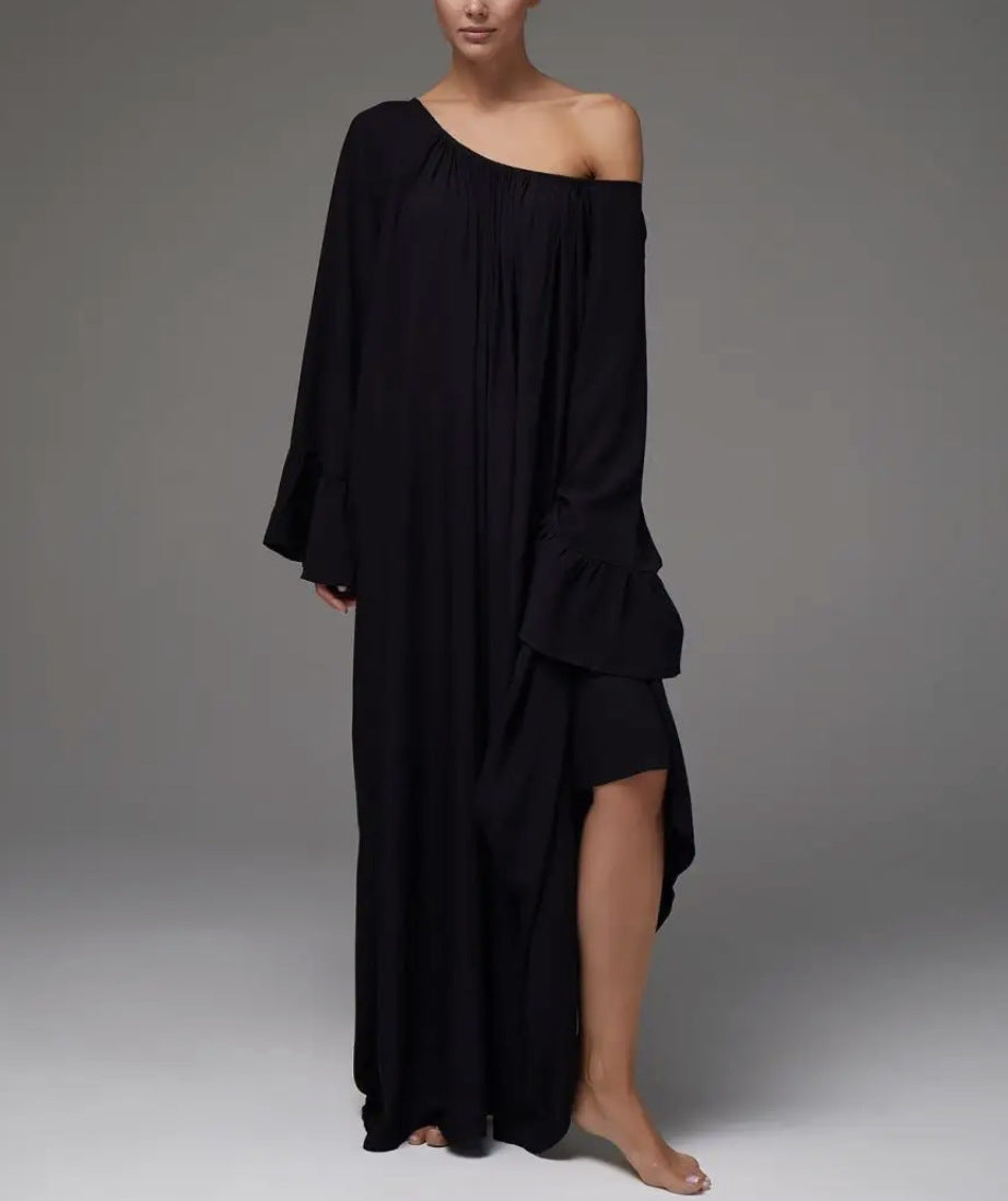 Boho Oversized Dress – Flowy Maxi Robe Dress in Solid Color-White-One Size-Free Shipping Leatheretro