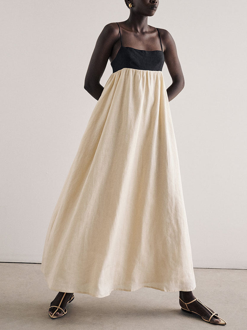 Boho Chic Linen Blend Slip Cotton Dress – Relaxed Summer Maxi Dress with Strappy Detail