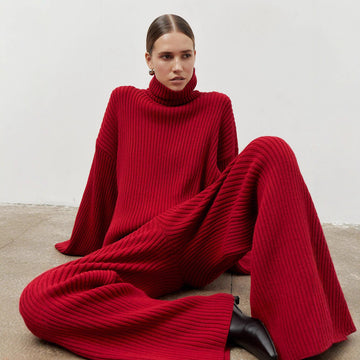 High-Neck Sweater with Wide-Leg Pants Set