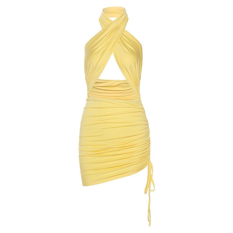 Sexy Halter Backless Summer Bodycon Dresses-Dresses-Yellow-S-Free Shipping at meselling99