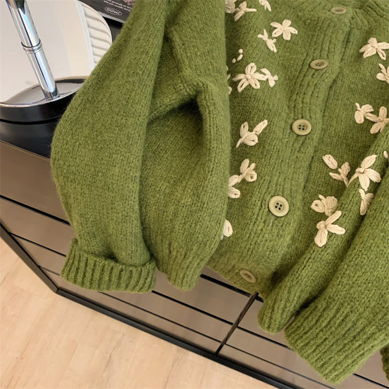 Vintage Green Embroidered Cardigan
