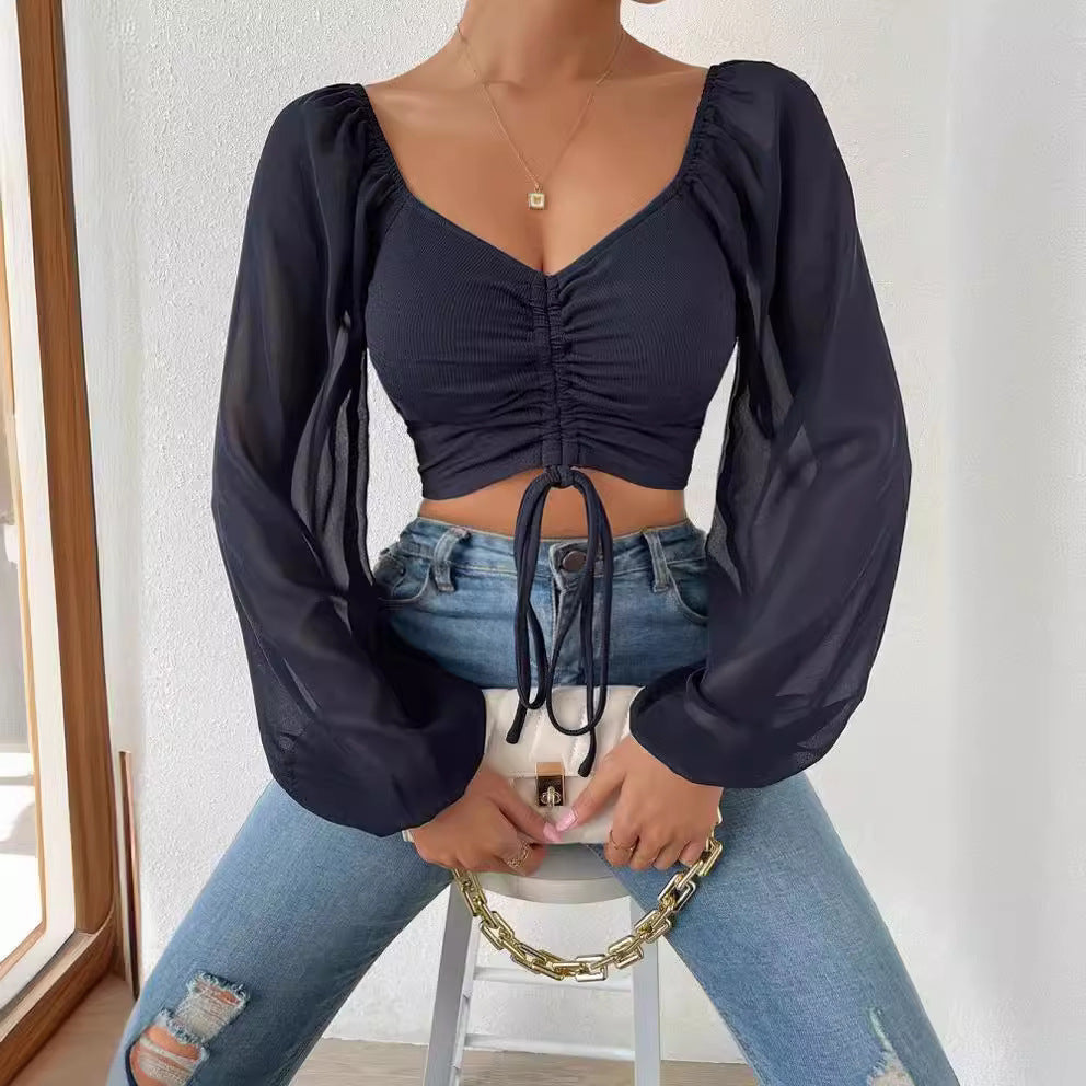 Sexy V-Neck Peplum Chiffon Blouse