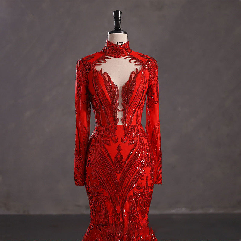 Luxury Long Sleeve High Waist Evening Dress/Wedding Dresses