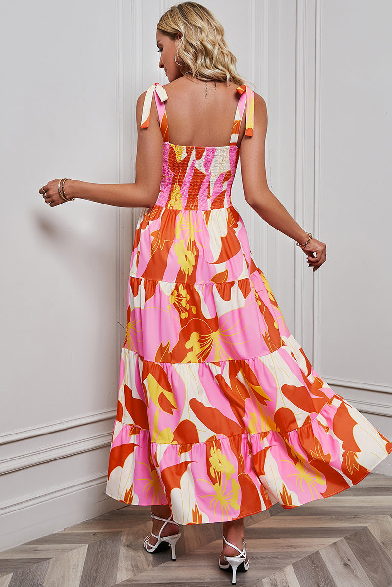 Women's Sexy Backless Print Vacation Style Strappy Dress