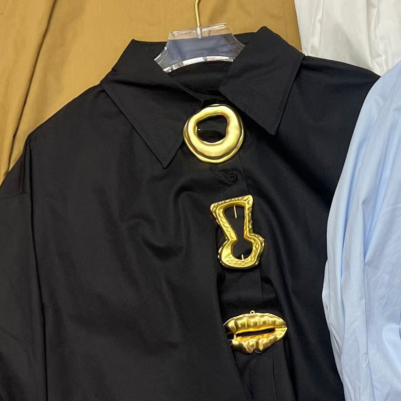 Fashionable Lapel Loose Fit Button-Up Long Sleeve Shirt