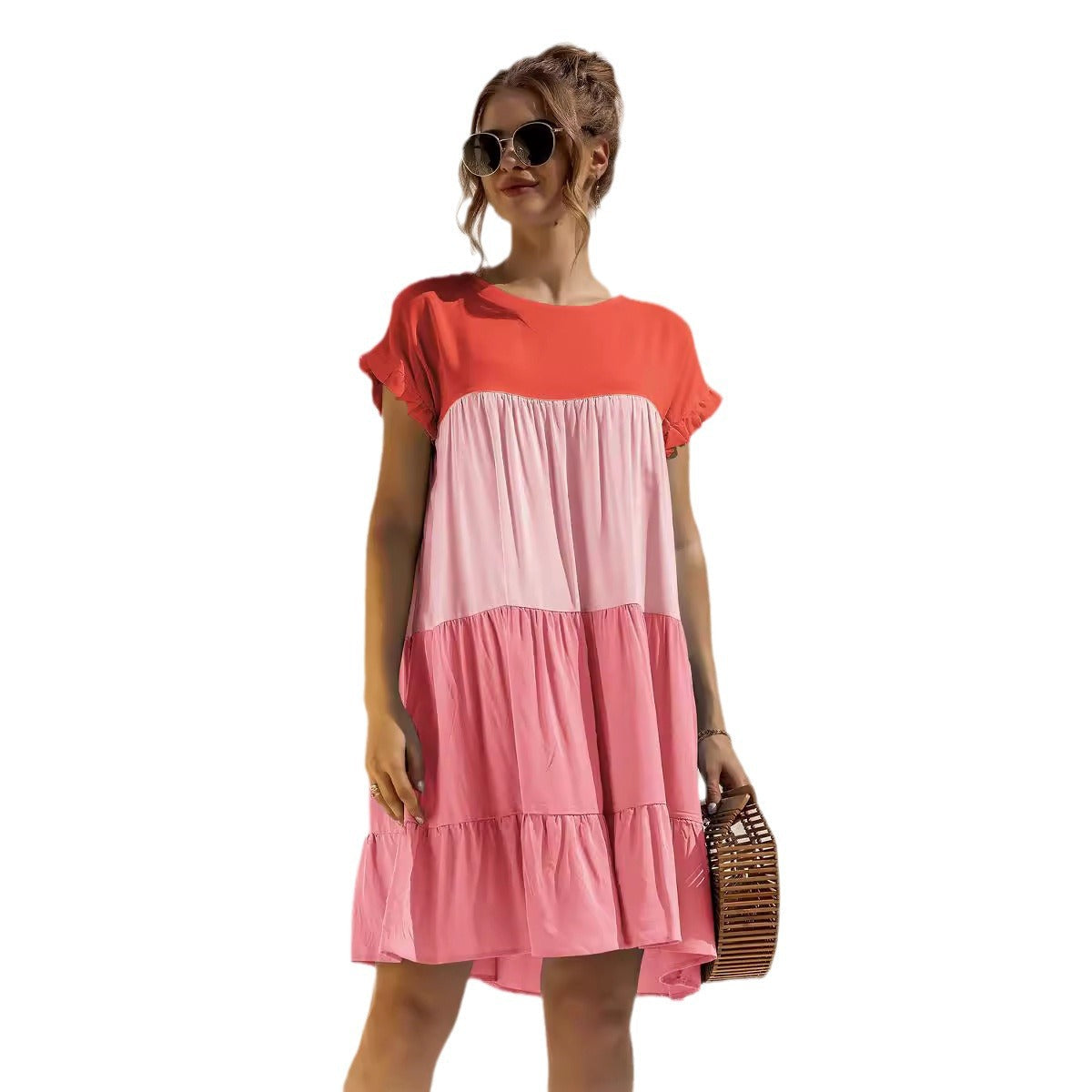 Summer Color Block Loose Fit Short Dress