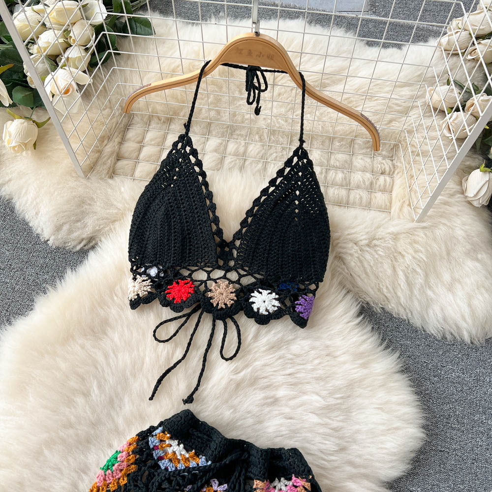 Summer Bohemian Crochet Knitted Strapless Tops & Skirts Women Sets